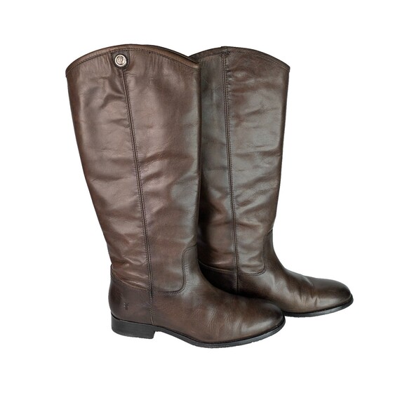 FRYE Womens Melissa 2 Button Brown Leather High Riding Boots 3475447-SMX Size 9 - Picture 1 of 15